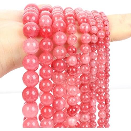 Smooth Imitation Strawberry Crystal Agate Round Loose Spacer Beads For Jewelry Making DIY Bracelet Necklace Strand 4/6/8/10/12MM