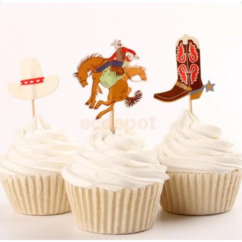 24 Pieces Cowboy Cupcake Picks Cake Toppers Baby Shower Party Decoration