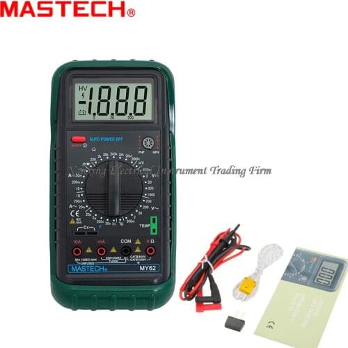 MASTECH MY62 Handheld Digital Multimeter DMM w/Temperature Capacitance & hFE Test Testers Meters