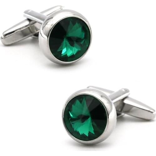 Mens Crystal Cufflinks Copper Material Green Color