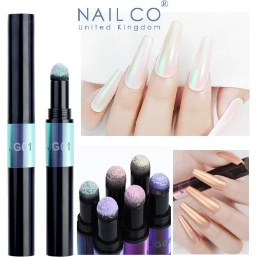 NAILCO 2021 Newest 6 Nail Art Manicure Makeup Aurora Metal UV Gel Holographic Mirror Effect Powder Air Cushion Powder Magic Pen