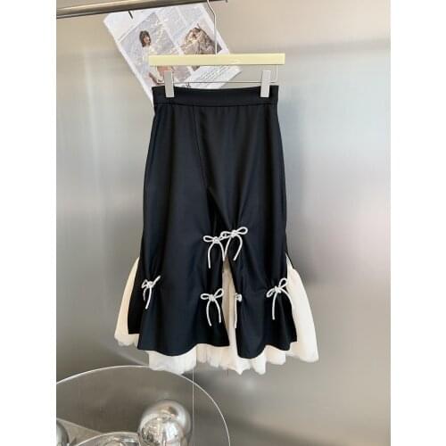 Summer Luxury 2021 New Women Mesh Patchwork Diamonds Bow Casual Midi Skirt For Female Ddxgz2 7.07