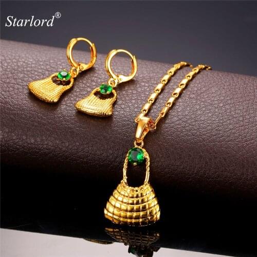 Bilum Bag Necklace&Dangle Earrings Set Gold Color Ethnic Papua New Guinea Bilum Bag PNG Jewelry Set PE2199