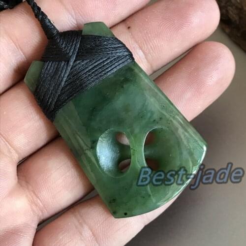Vinatge Axe with Twist Natural Green Nephrite pendant Maori NZ POUNAMU Necklace Canadian jade Aquaman koru Greenstone