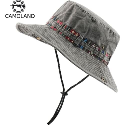 CAMOLAND 100% Cotton UV Protection Sun Hats For Women Men Fishing Hiking Bucket Hat Floral Ribbon Design Outdoor Beach Cap