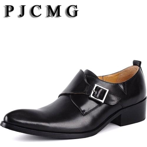 PJCMG New Fashion Spring/Autumn Black/Brown Genuine Leather Slip-On Pointed Toe Flat Man Casual Classic Gentleman Shoes