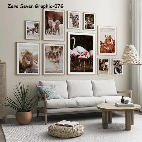 Canvas Print Poster Grassland Animal Photography Lion Elephant Cheetah Photo For Living Room Gallery Wall Art Picture Decoration