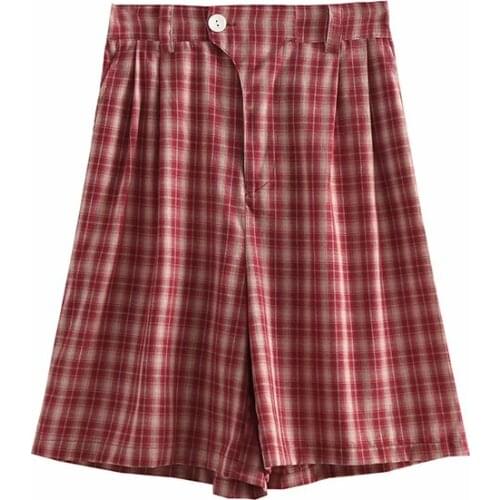 Red Plaid Women Hight Waist Shorts Cotton Pocket Mini Shorts 2020 Summer Mori Girl Style Button Korean Ladies Basic Bottoms