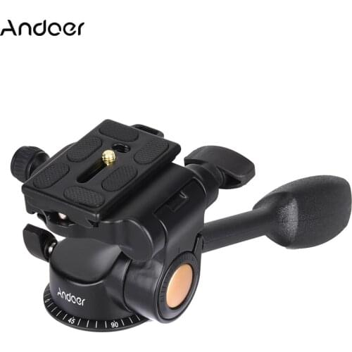 Andoer Q08 Video Tripod Ball Head 3-way Fluid Head Rocker Arm with Quick Release Plate for DSLR Camera Tripod Monopod