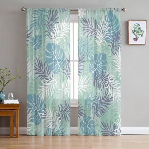 Nordic Tropical Plant Green Leaves Window Curtains Bedroom Modern Drape Sheer Tulle Valances Living Room Kitchen Voile Curtain