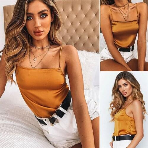 Top Women Halter V Neck Basic White Sleeveless Satin Silk Tank Tops WomenS Summer Camisole Ladies Vest Singlets