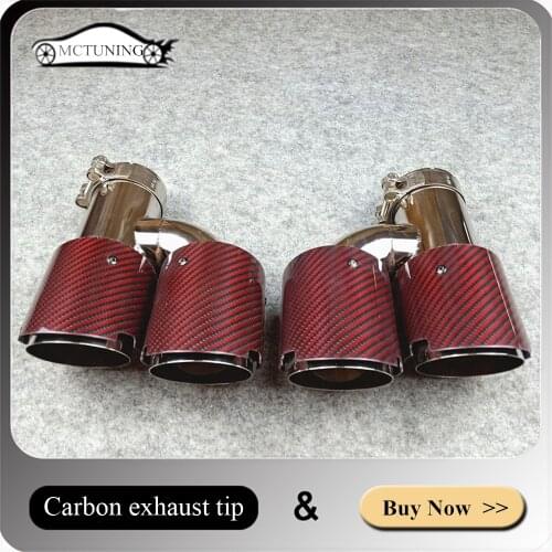 One Pair IN 63MM OUT 89MM H Style Carbon Fiber Exhausts Dual Tips, Red Carbon Exhaust Tail Dual End Pipe