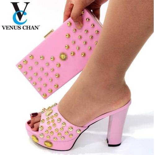 New Party Women Shoes High Heel Italian Ladies Shoes and Bags To Match Set Nigerian Matching Shoes and Bag Sets Summer Slippers