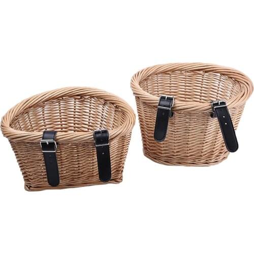 Bike Basket Waterproof Bicycle Front Handlebar D-Shape Storage Basket Vintage Rattan Bicycle Wicker Bike Front Baskets