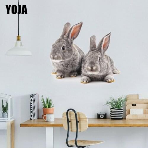 YOJA 49×46.6CM Two Cute Gray Rabbits Funny Home Decoration Living Room Wall Stickers Decals 8WS0170