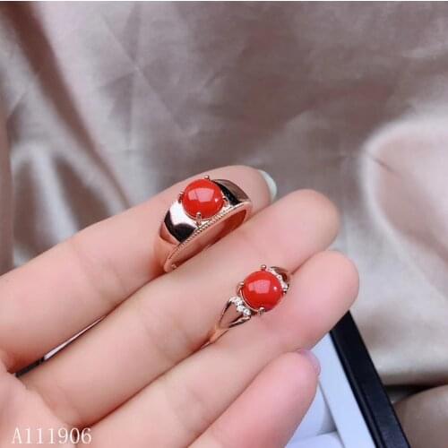 KJJEAXCMY boutique jewelry 925 sterling silver inlaid natural red coral gemstones for men and women couples ring support detecti