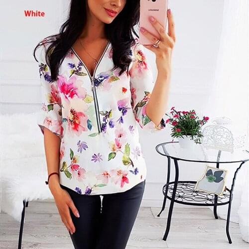 Plus Size S-5XL 2021 New Spring T Shirt Women Casual Print V-neck Tops Y2k Graphic Tee Women Clothing Zipper Long Sleeve Shirts