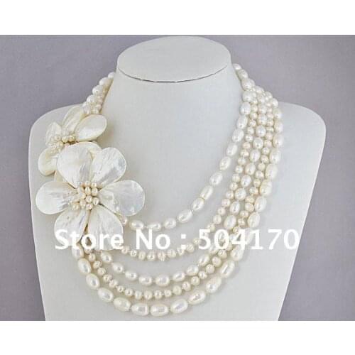 Free Shipping 5 Rows Handmade Flower Wedding Pearls Necklace Fashion Bridesmaids Dress Necklace FP247