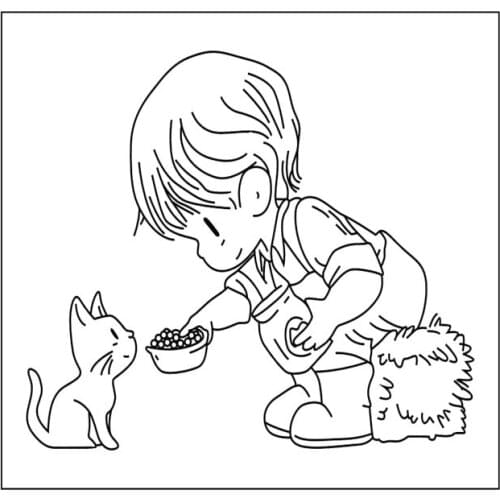 10x8 Boy feeding cat New Transparent Clear Rubber Stamp Sheet Cling Scrapbooking Photo Album PaperCard DIY Craft