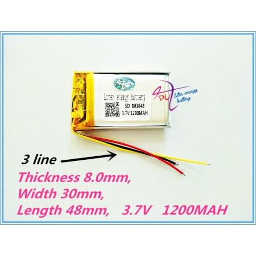3 line Liter energy battery 3.7V lithium polymer battery 803048 1200MAH MP3 MP4 MP5 DVD DVR GPS navigator game sound card 803050