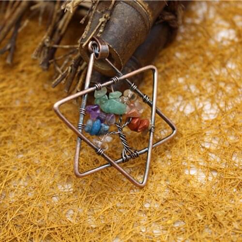 6pcs Natural stone Seven chakra energy crystal pendant necklace Meditation Quartz Treat Crystal Charm for Jewelry Making Free