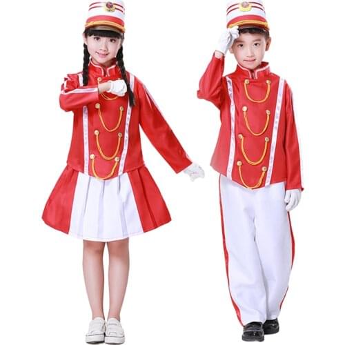 Drum Team Performing Costumes Primary School Flag Bearers Children Honor Guard Young Pioneers Dress