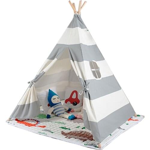 White and grey color New design children game room play tent indian Teepee with mat together