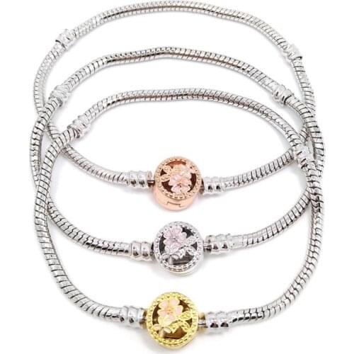 Free Shipping 12pcs 16-21cm Good Quality White Gold Color Snake Chain 4 Styles Clasp Bracelets Fit European Bracelet Jewelry DIY