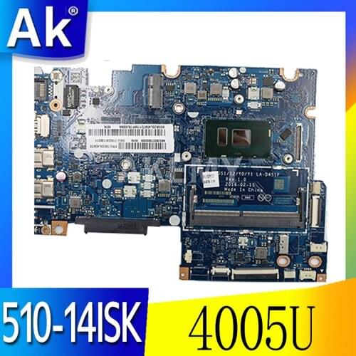 Free shipping For Lenovo Yoga 510-14ISK BIUS1/S2/Y0/Y1 LA-D451P Laptop Motherboard 5B20L45972 4005U CPU