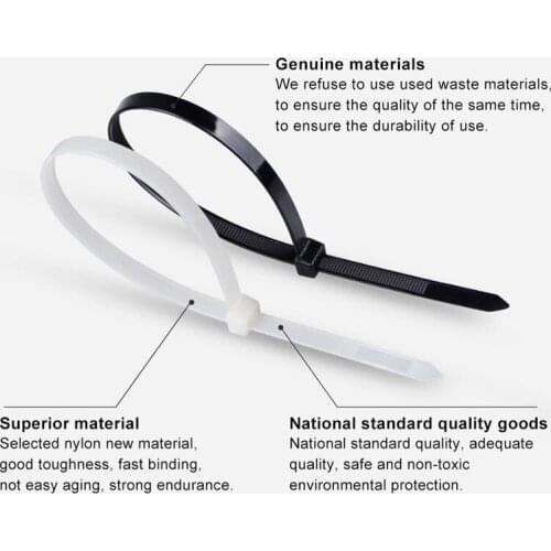 Large Quantity 1000(500)PCS Self Locking Plastic Cable Tie Width 1.9x100mm 2.7*200mm 150 Black Fasten Ring Wraps Nylon Wire Zip