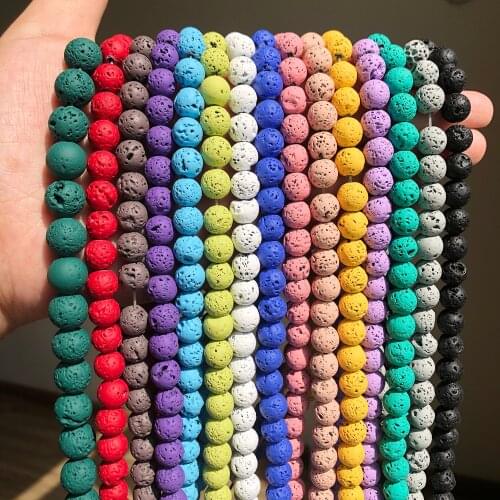4/6/8/10mm Natural Rubber Lava Hematite Rock Round Loose Volcanic Rock Beads For DIY Necklace Bracelat Jewelry Making 15"Strand