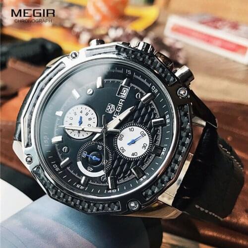 MEGIR Climbing Chronograph Mens Watch Fashion Casual Luminous Engraved Multifunctional Wristwatch Mens Watches Top Brand Luxury