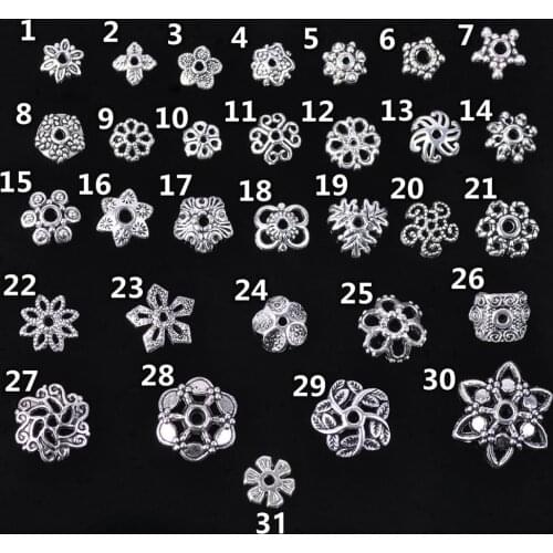 Tibetan Silver Color Metal Flower Loose Spacer Beads Caps Wholesale lot for Jewelry Making DIY Crafts Findings