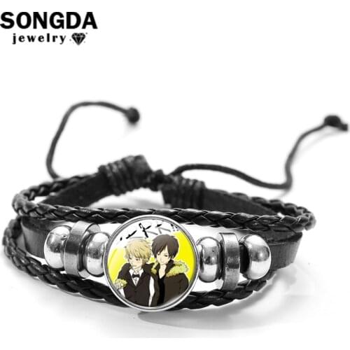 DuRaRaRa!! Leather Bracelet for Women Celty Sturluson Sonohara Anri Anime Badges Punk Button Snap Bracelets Men Vintage Jewelry