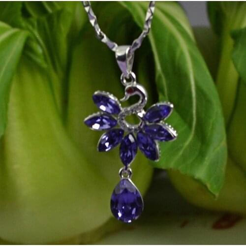 Guarantee Plain 925 Sterling Silver, peacock Austria crystal Pendant , 2.2 g, PE36472-Purple