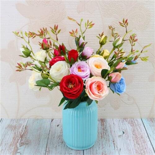 6pcs/lot Simulation Tea Rose Fake Silk Flowers Home Decoration Bouquet Wedding Scene Layout Valentines Day Gift