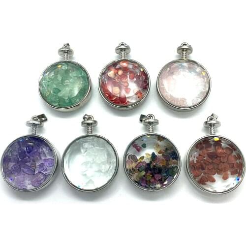 Exquisite Natural Stone Crystal Round Red Coral Pendant Charm Crushed Stone Fashion Jewelry Making DIY Necklace Bracelet 33x45mm