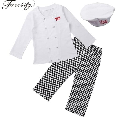 Baby Boy Girl Carnival Cook Chef Halloween Cosplay Outfits Baby Cook Chef Kitchen Uniform T-shirt Pants Hat Photography Costume