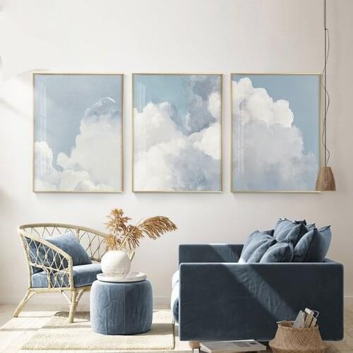 Blue and Pink Clouds Sky Landscape Canvas Painting Picture Wall Art Print Scandinavian Wall Poster Home Decoration
