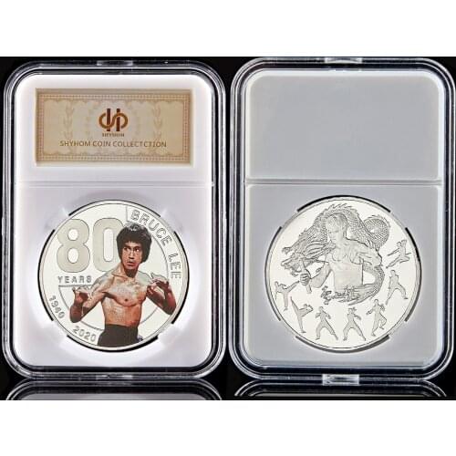 Chinese Dragon Kungfu Bruce Lee the 80th Anniversary Silver Plated Commemorative Coin W/ Capsule Display