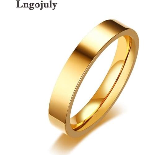 Fashion Titanium Steel Simple Glossy IP Gold Plating Rings For Men/Women Engagement Party Ring 4MM Jewelry Accessoeries Gifts