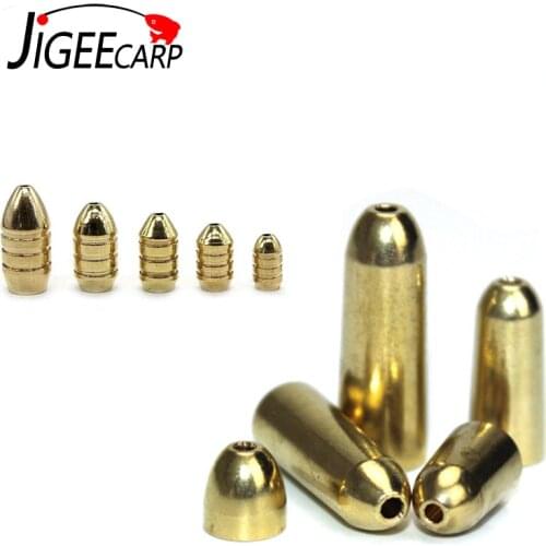 JIGEECARP 5pcs Carp Fishing Brass Bullet Sinker Weights Kit Fishing Slip Sinker 1.8g 3.5g 5g 7g 10g Carp Rig Tackle Accessories