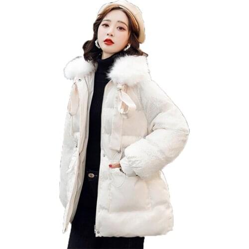 2021Winter New Down Cotton Coat Women Korean Version Casual Slim Parkas White Red Black Fashion Thick Warm Long Cotton Coat N991