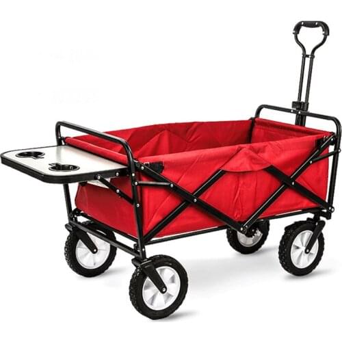 Upgrade Household Portable Shopping Cart with Table, Steel Frame Outdoor Camping Cart, Folding Utility Wagon with Side Table