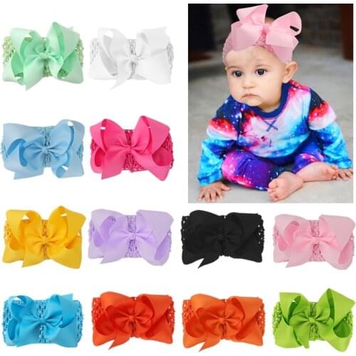 CN 5" Solid Bow Headband Baby Headband Kids Newborn Girls Baby Headwrap Stretch Hairband Accessories Headwear Hair Accessories