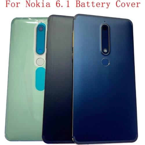 Original Battery Cover Rear Door Housing with Fingerprint For Nokia 6.1 Battery Back Cover with Camera Lens Part