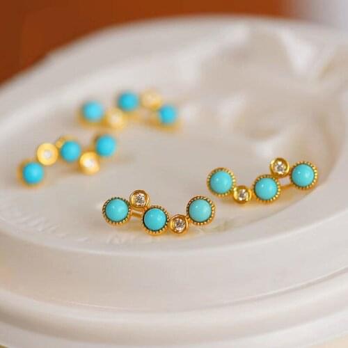 Original design Turquoise Earrings Chinese style retro unique ancient gold craft creative elegant womens brand jewelry