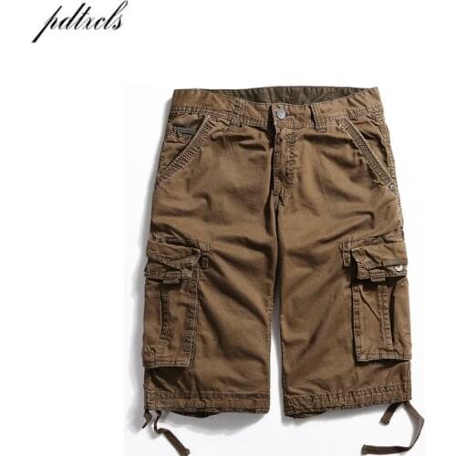 PDTXCLS 2018 Summer 100% Cotton Cargo Shorts Men Casual Multi-pocket Military Solid Tactical Knee Length Mens Shorts Masculino