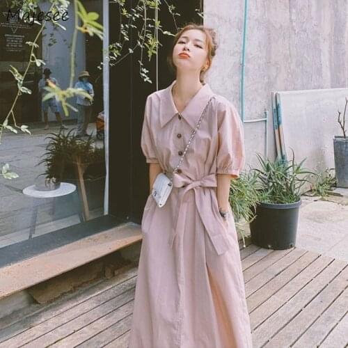 Dress Women Short Sleeve Fashion Bandage Female Student Korean Style Baggy A-line Office Lady Summer Casual All-match Preppy Ins