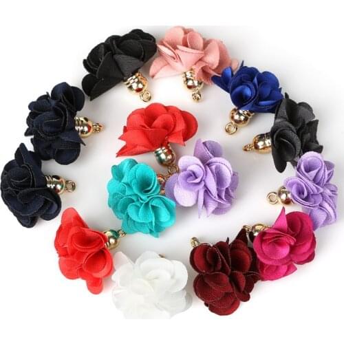 3x2.5cm 30pcs/lot Fabric Flower Tassel Pendants For Jewelry Making Keychain Cellphone Straps Earring Tassel Charms DIY